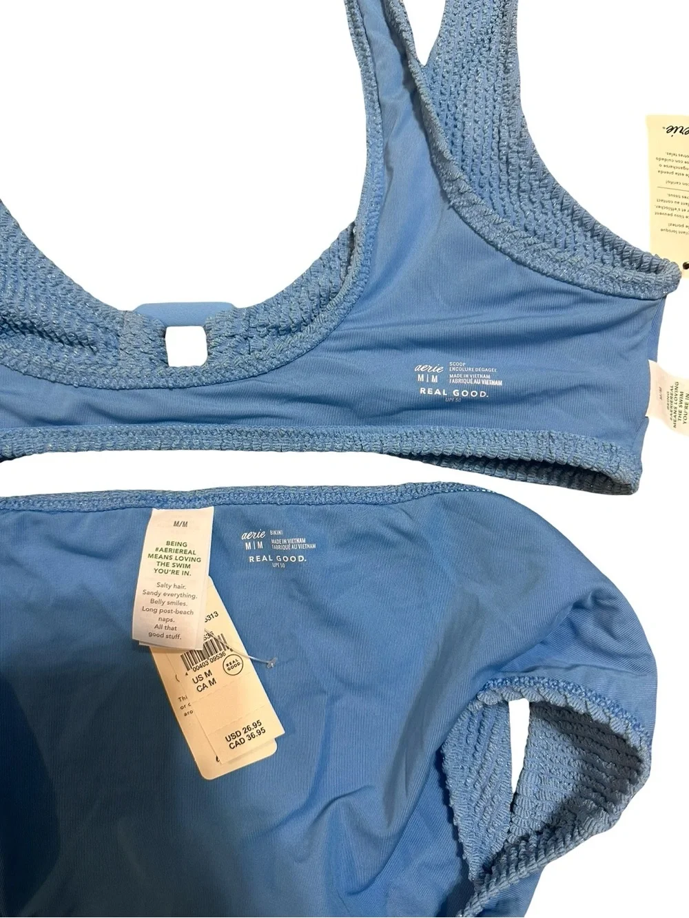 Aerie Blue Textured Bikini Set Size Medium
